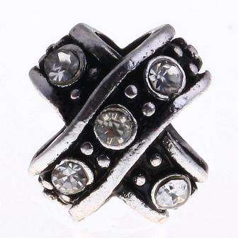 PANDORA STYLE CROSS SHAPED BEADS WITH CLEAR RHINESTONES