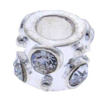PANDORA STYLE DRUM BEAD WITH CLEAR RHINESTONES