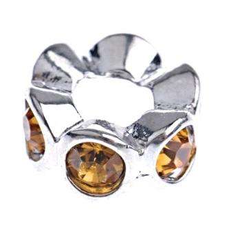 PANDORA STYLE FLORAL SPACER BEADS WITH HONEY COLORED RHINESTONES