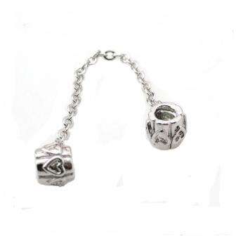 PANDORA STYLE SAFETY CHAINS FOR BRACELETS WITH HEART DESIGN - SILVER