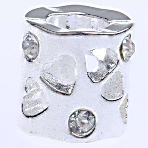 EUROPEAN STYLE - RHINESTONE AND HEART - SILVER TUBE BEADS