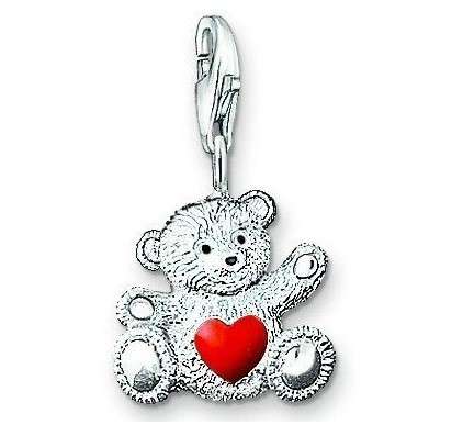 925 SILVER BEAR WITH RED HEART CHARM WITH SPRING CLASP