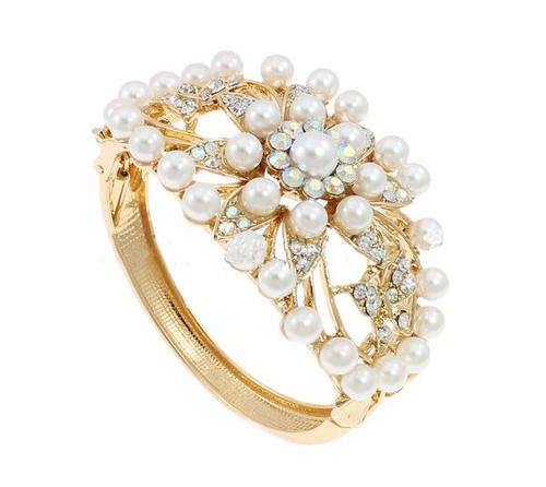 BRACELETS - BRIDAL CUFF WITH RHINESTONES AND PEARLS