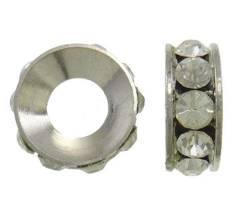RHINESTONE SPACERS - DONUT - PLATINUM COLOR PLATED - 22 X 7MM
