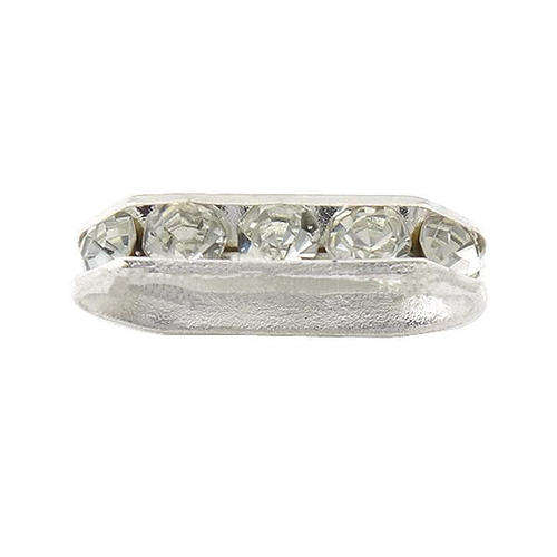 RHINESTONE SPACERS - HEXAGON - THREE HOLE - SILVER PLATED - 18 X 7 X 3.5MM