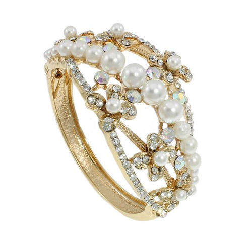 BRACELETS - BRIDAL CUFF WITH CRYSTAL GLASS,RHINESTONES & PEARLS