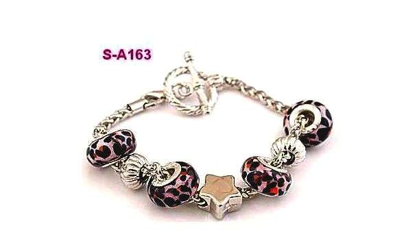 PANDORA STYLE EUROPEAN RESIN & METAL BEAD CHARM BRACELET - LEOPARD PRINT