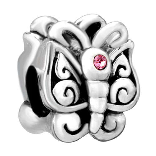 PUGSTER PINK TOURMALINE CRYSTAL BUTTERFLY EUROPEAN CHARM BEAD