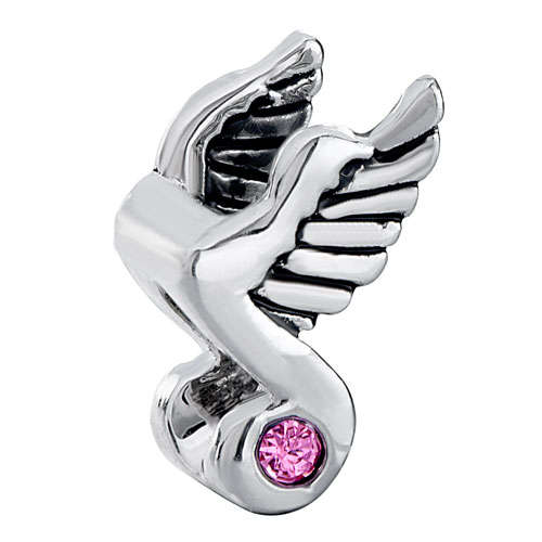 PUGSTER - ANGEL WINGS MUSIC NOTE PINK ROSE CRYSTAL EUROPEAN BEAD
