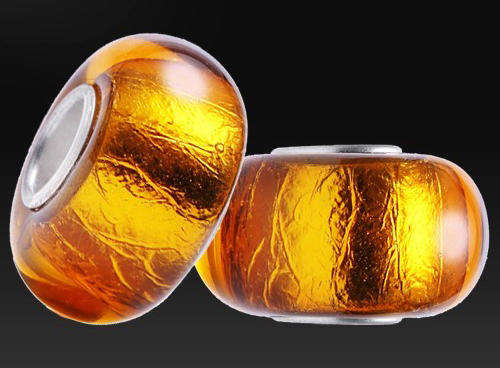 PANDORA STYLE 925 SILVER MURANO GLASS BEADS - CLEAR GOLD WITH SILVERFOIL
