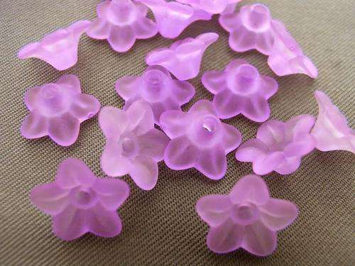 ACRYLIC LUCITE FROSTED MAGENTA FLOWER BEADS - 9MM - LILAC