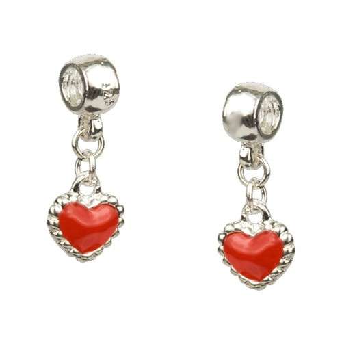 PANDORA STYLE RED ENAMEL HEART DANGLE CHARM FOR EUROPEAN BRACELETS
