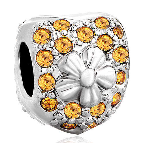 AUTHENTIC PUGSTER HEART FLOWER YELLOW TOPAZ SWAROVSKI CRYSTAL CHARM BEAD