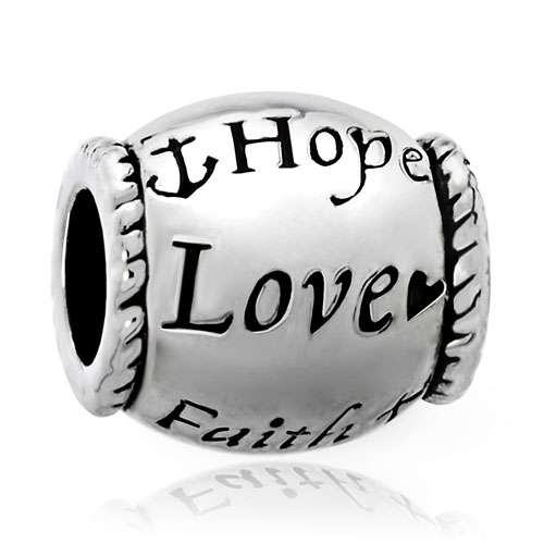 AUTHENTIC PUGSTER HOPE LOVE FAITH BARREL EUROPEAN CHARM BEAD