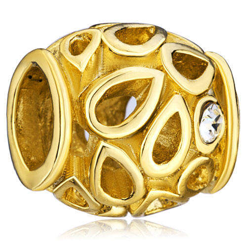 PUGSTER 22K GOLD PLATED EUROPEAN FILIGREE LEAF OVAL EUROPEAN CHARM BEAD