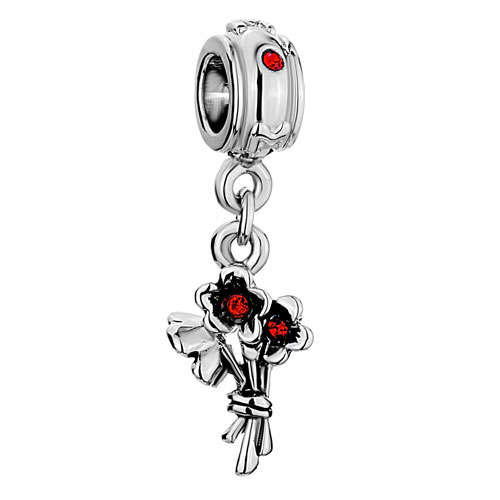 PUGSTER - SWAROVSKI GARNET CRYSTAL - BOUQUET OF FLOWERS - DANGLE CHARM BEAD