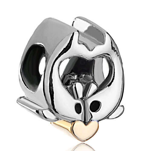 PUGSTER DOLPHIN HEART CHARM BEAD FOR EUROPEAN CHARM BRACELETS