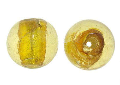 GLASS SILVER FOIL BEADS ROUND - AMBER 12mm