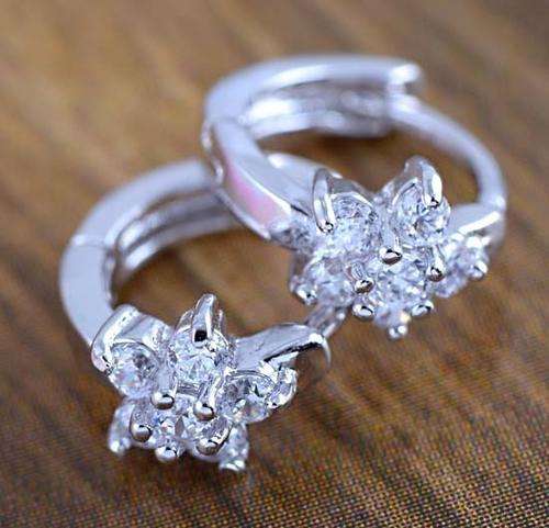 9K WHITE GOLD FILLED FLAWLESS CZ FLOWER EARRINGS FOR GIRLS