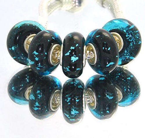 925 SILVER CORE - MURANO GLASS BEADS - CLEAR DEEP BLUE SILVERFOIL