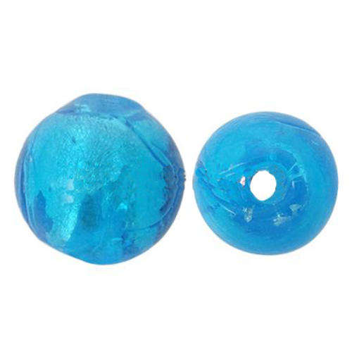 GLASS SILVER FOIL BEADS ROUND - OCEAN BLUE 14 mm