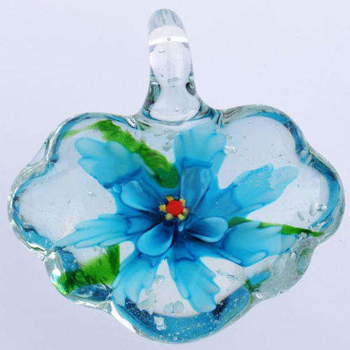 INNER FLOWER MURANO GLASS LAMPWORK PENDANT - FLOWER SHAPE - BLUE - 37.50x37x14mm