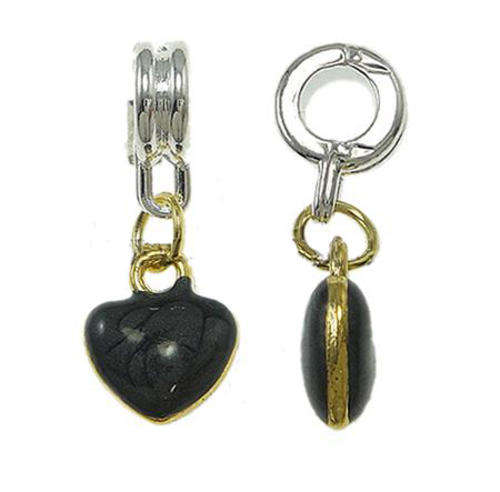 PANDORA STYLE ENAMEL HEART DANGLE CHARMS -BLACK