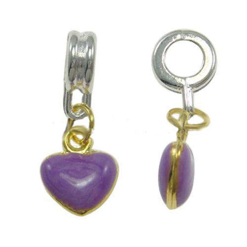 PANDORA STYLE ENAMEL HEART DANGLE CHARMS -LILAC