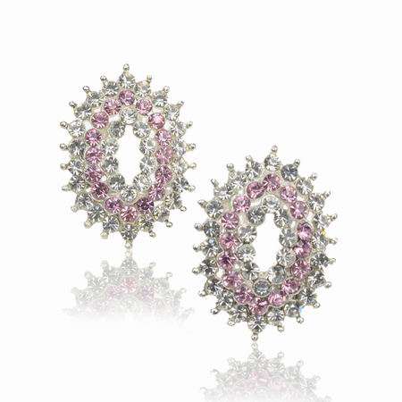 *****SALE***** EARRINGS - OVAL WHITE GOLD WITH PINK AND CLEAR CZECH CRYSTALS