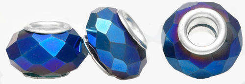 PANDORA STYLE CRYSTAL FACETED RONDELLE BEADS - METALLIC RAINBOW BLUE