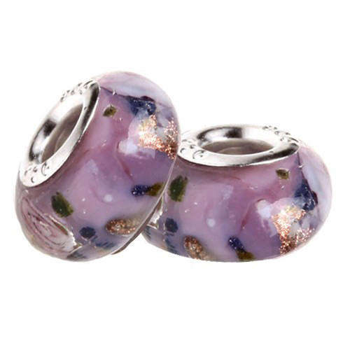 PANDORA STYLE 925 SILVER MURANO GLASS BEADS - CLEAR LILAC WITH GOLD DUST AND INNER ROSE