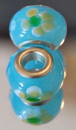 PANDORA STYLE 925 SILVER MURANO GLASS BEADS - CLEAR BABY BLUE WITH RAISED FLOWER