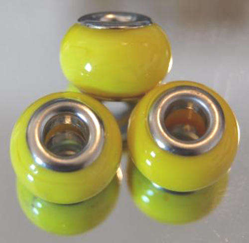 PANDORA STYLE 925 SILVER MURANO GLASS BEADS - BRIGHT YELLOW