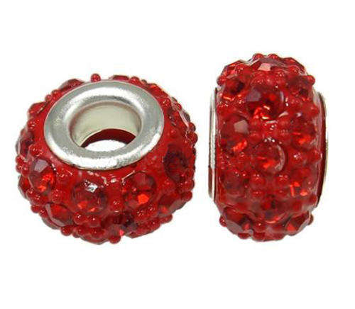 EUROPEAN STYLE - RONDELLE BEADS - RED ENAMEL & RHINESTONES - SINGLE CORE