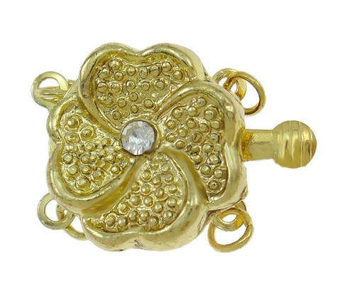 BOX CLASP FLOWER WITH RHINESTONES, GOLD PLATED TWO STRAND