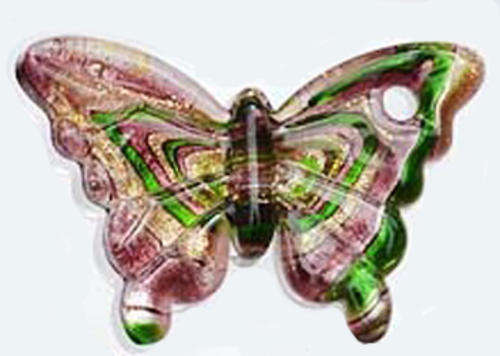 MURANO GLASS LAMPWORK PENDANT - GOLD SAND AND SILVER FOIL - BUTTERFLY