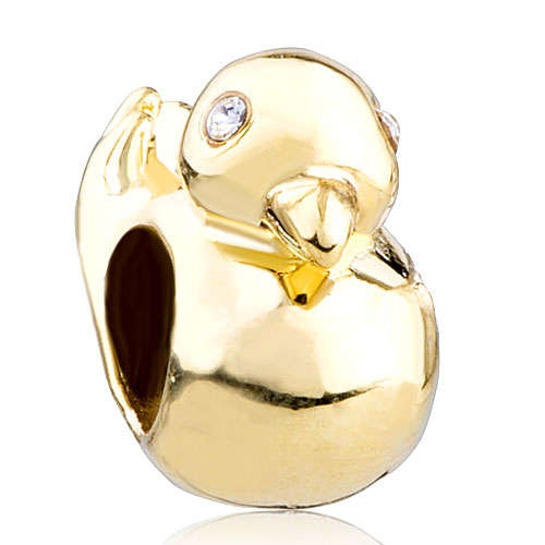 AUTHENTIC PUGSTER 22K GOLD PLATED EUROPEAN CLEAR CRYSTAL DUCK CHARM BEAD