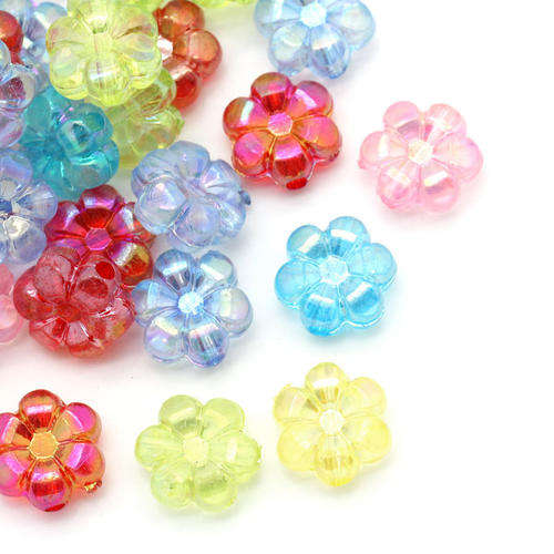 ACRYLIC - DAISY - SPACER BEADS - AB - MIXED COLORS - 10x10mm