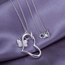 NECKLACE - 925 SILVER STAMPED - OPEN HEART AND BUTTERFLY