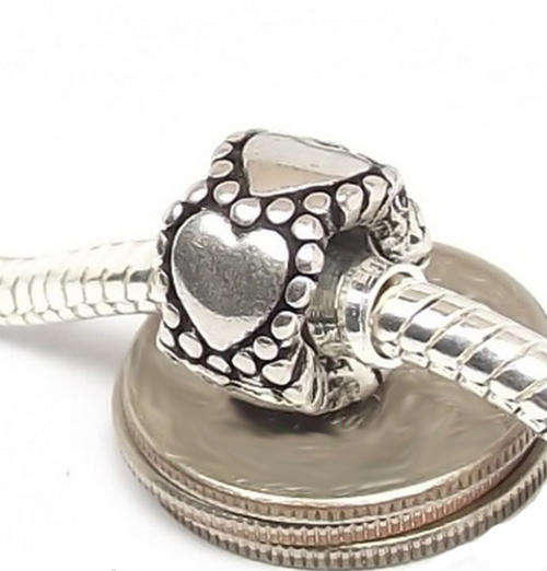 PANDORA STYLE RONDELLE SPACER BEADS WITH SILVER HEART PATTERN