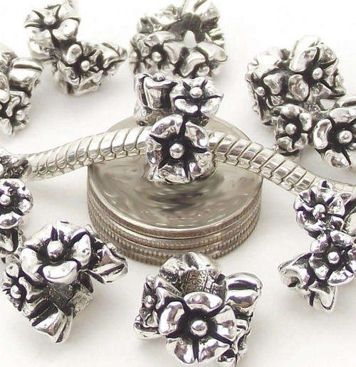 EUROPEAN STYLE - ANTIQUE SILVER - SPACER BEADS WITH FLORAL DESIGN