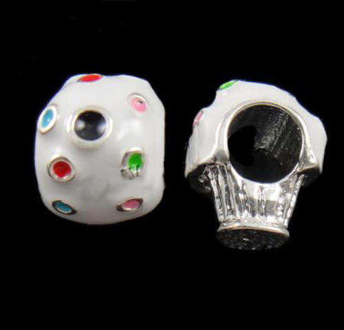 PANDORA STYLE WHITE ENAMEL CUPCAKE ICE CREAM BEAD WITH MULTI COLOR SPRINKLES