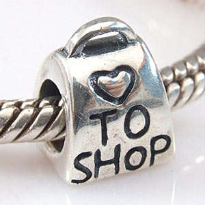 PANDORA STYLE - ANTIQUE SILVER - "LOVE TO SHOP" - EUROPEAN CHARM SPACER BEADS