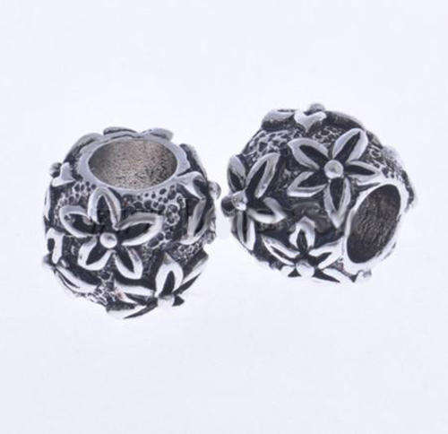 PANDORA STYLE - ANTIQUE SILVER - BARREL SPACER BEADS WITH DAISY DESIGN