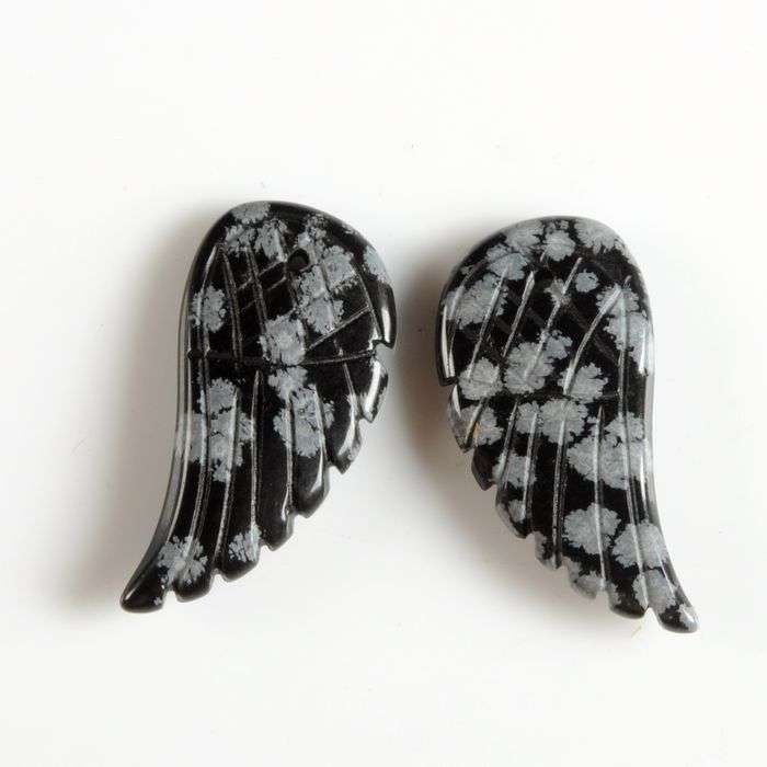 PENDANTS - SNOWFLAKE OBSIDIAN - HAND CARVED ANGEL WING