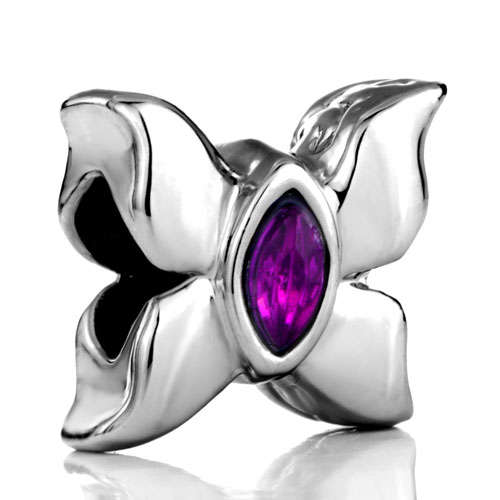 PUGSTER - AMETHYST - FEBRUARY BIRTHSTONE - CRYSTAL BUTTERFLY CHARM BEAD