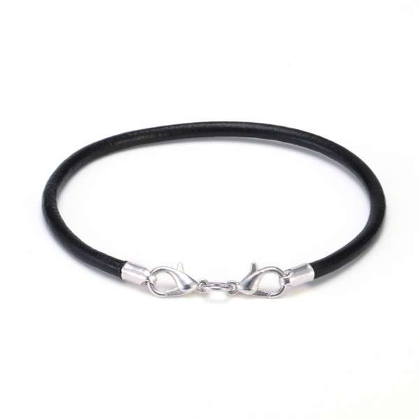 PANDORA STYLE BRACELET - BLACK LEATHER - LOBSTER CLASP - 23cm