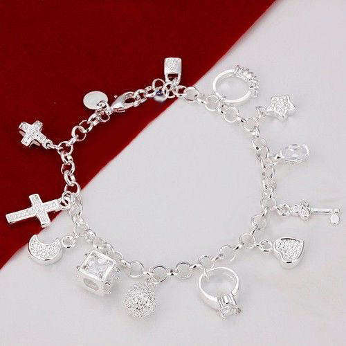 925 SILVER STAMPED - CHARM BRACELET WITH 13 CHARMS