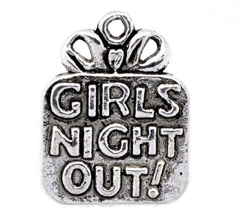 CHARMS - ANTIQUE SILVER - "GIRLS NIGHT OUT!" - SQUARE SHAPED
