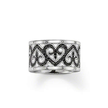 RINGS - ARABESQUE DESIGN - SIZE 7.5 - O & HALF - BLACK SYN. ZIRCONIA PAVE